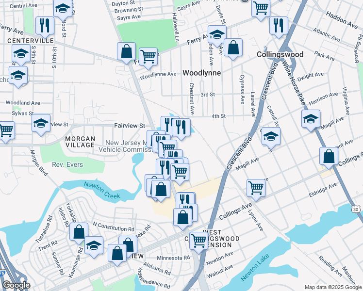 map of restaurants, bars, coffee shops, grocery stores, and more near 2630 Mt Ephraim Ave in Camden