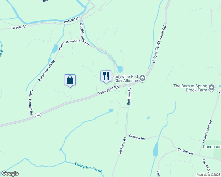 map of restaurants, bars, coffee shops, grocery stores, and more near 1805 Unionville Wawaset Road in West Chester