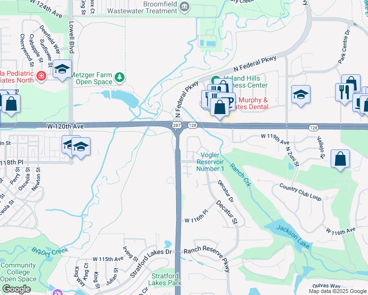 map of restaurants, bars, coffee shops, grocery stores, and more near 2941 West 119th Avenue in Westminster