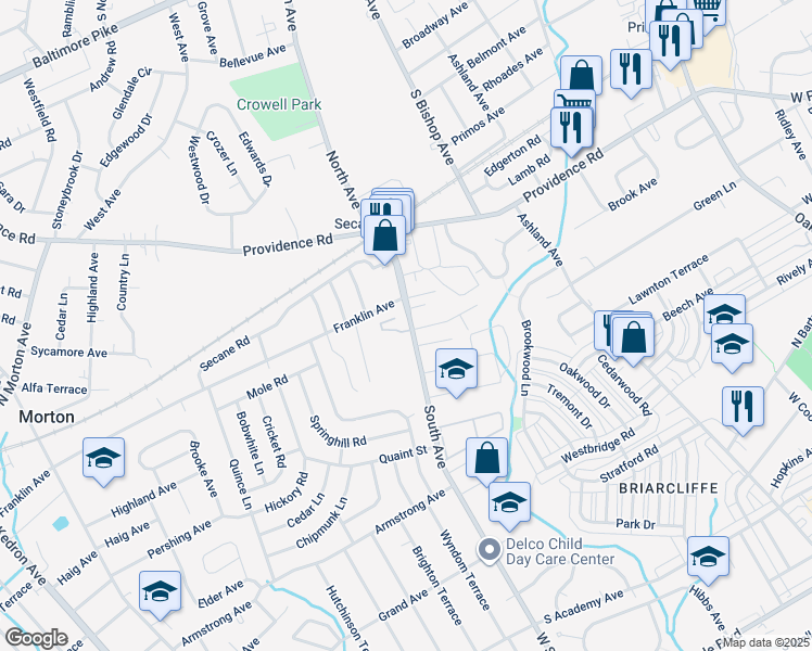 map of restaurants, bars, coffee shops, grocery stores, and more near 900 Greenhouse Drive in Delaware County