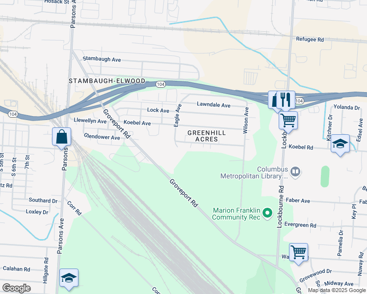 map of restaurants, bars, coffee shops, grocery stores, and more near 715 Glendower Avenue in Columbus