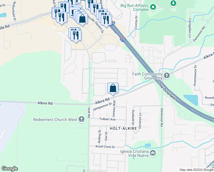 map of restaurants, bars, coffee shops, grocery stores, and more near 2009 Hoadley Drive in Columbus