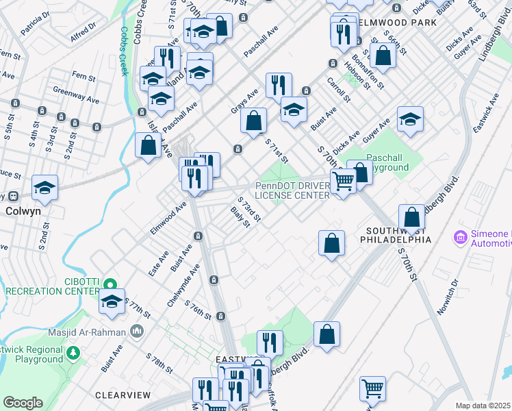 map of restaurants, bars, coffee shops, grocery stores, and more near 2634 Lloyd Street in Philadelphia