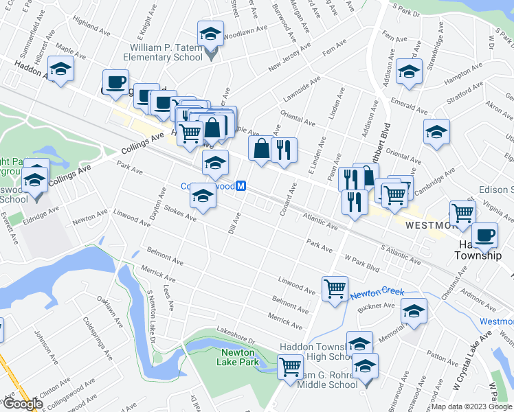 map of restaurants, bars, coffee shops, grocery stores, and more near 116 Curtis Avenue in Collingswood