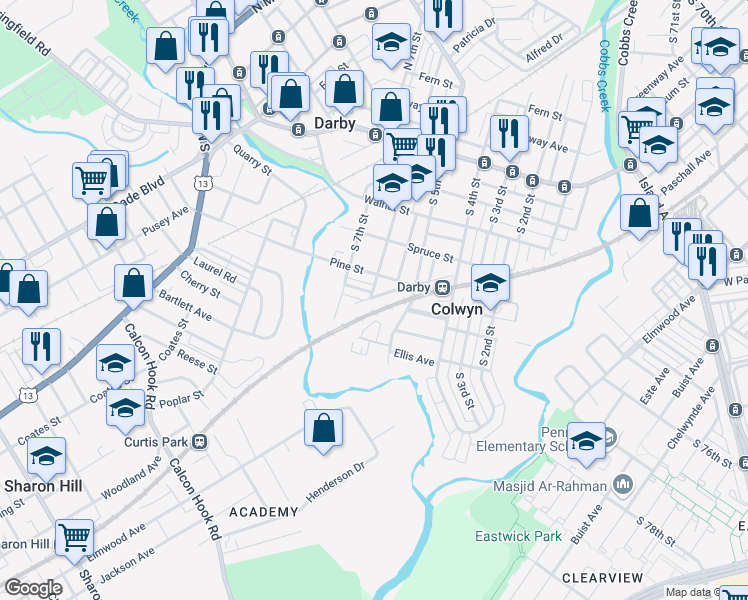 map of restaurants, bars, coffee shops, grocery stores, and more near 546 Keystone Avenue in Darby
