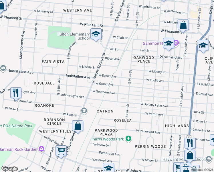 map of restaurants, bars, coffee shops, grocery stores, and more near 608 West Southern Avenue in Springfield