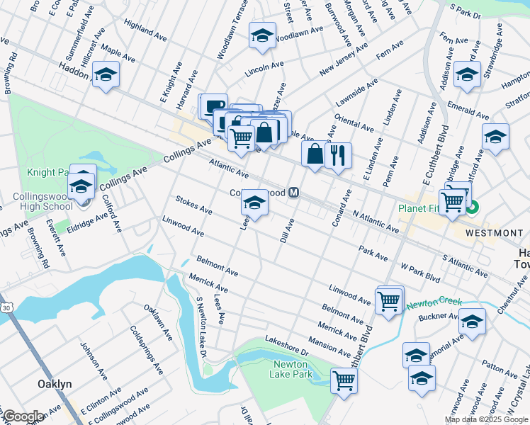 map of restaurants, bars, coffee shops, grocery stores, and more near 814 Park Avenue in Collingswood