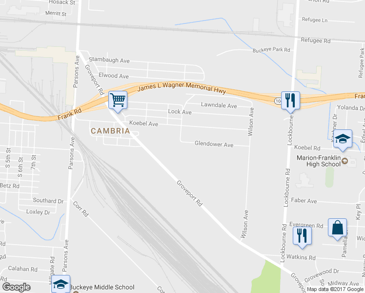 map of restaurants, bars, coffee shops, grocery stores, and more near 715 Glendower Avenue in Columbus
