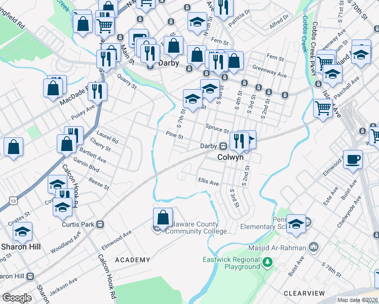 map of restaurants, bars, coffee shops, grocery stores, and more near 626 Keystone Avenue in Darby
