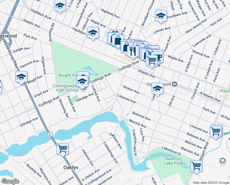 map of restaurants, bars, coffee shops, grocery stores, and more near 316 Newton Avenue in Collingswood