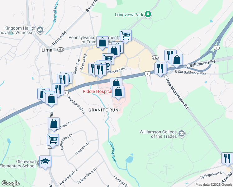 map of restaurants, bars, coffee shops, grocery stores, and more near 1068 West Baltimore Pike in Media