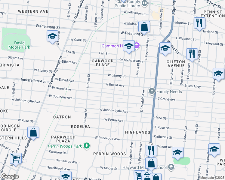 map of restaurants, bars, coffee shops, grocery stores, and more near 1021 South Wittenberg Avenue in Springfield