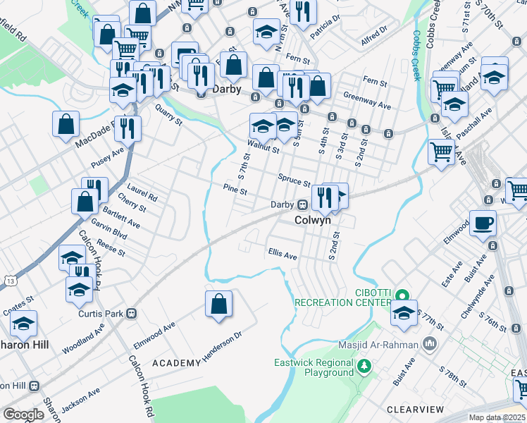 map of restaurants, bars, coffee shops, grocery stores, and more near 526 Keystone Avenue in Darby