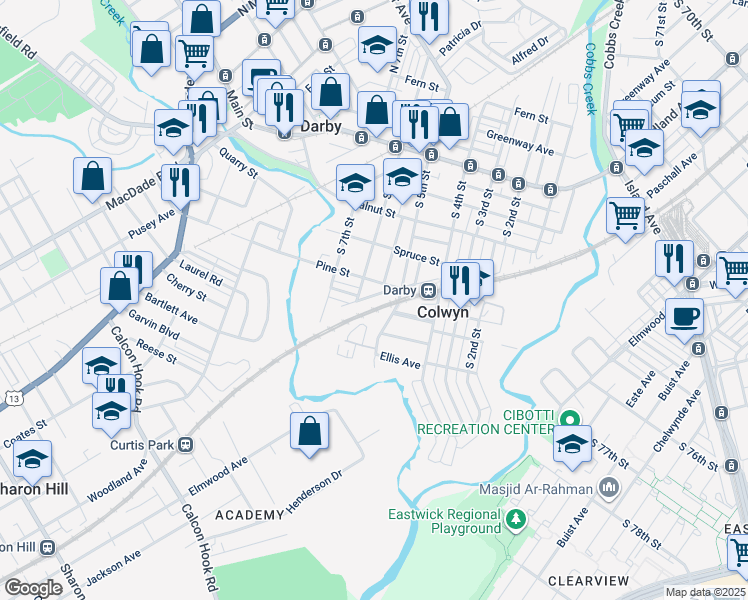 map of restaurants, bars, coffee shops, grocery stores, and more near 526 Keystone Avenue in Darby