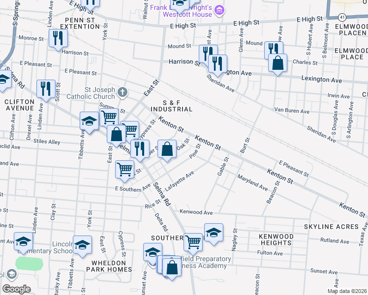 map of restaurants, bars, coffee shops, grocery stores, and more near 939 Pine Street in Springfield