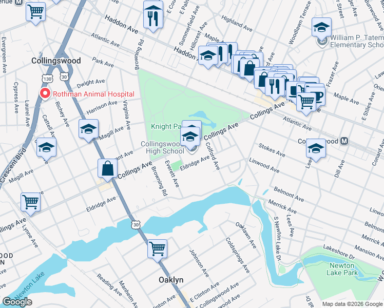 map of restaurants, bars, coffee shops, grocery stores, and more near 424 West Collings Avenue in Collingswood