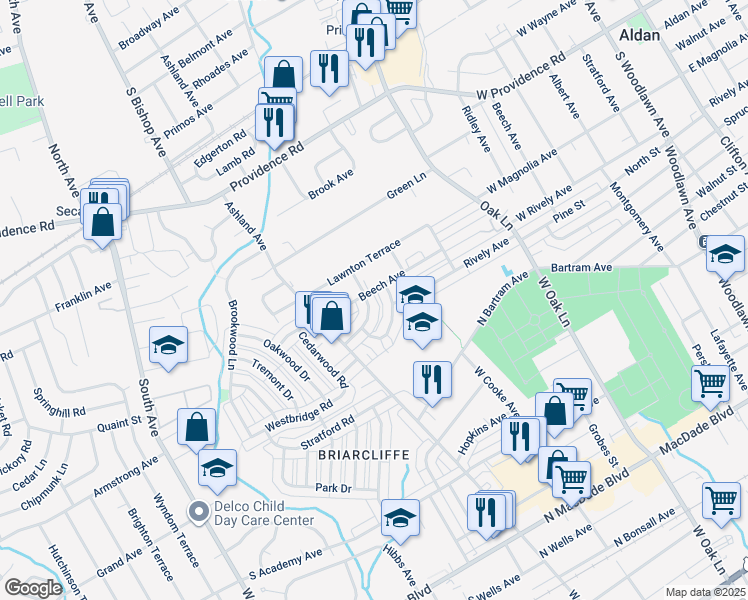 map of restaurants, bars, coffee shops, grocery stores, and more near 906 Poplar Avenue in Glenolden