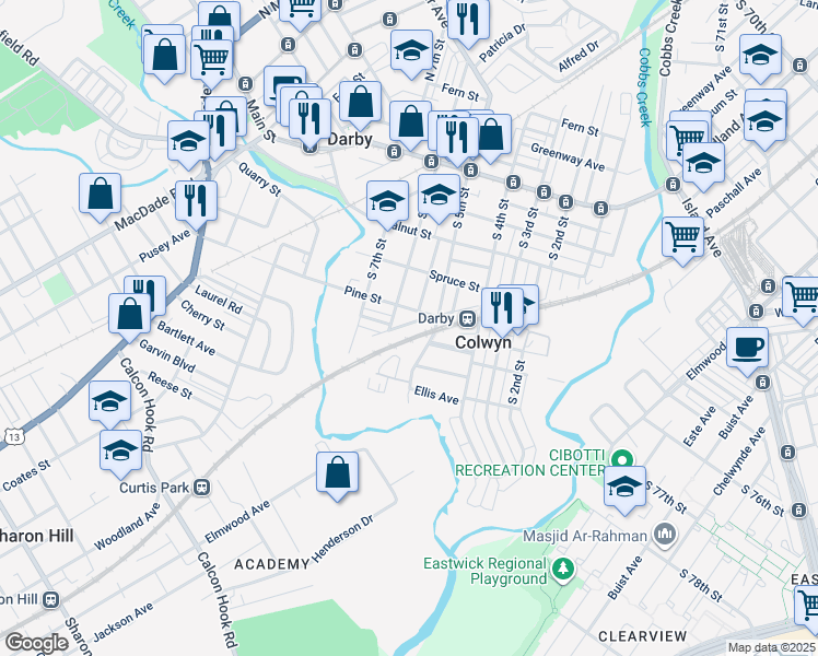 map of restaurants, bars, coffee shops, grocery stores, and more near 522 Keystone Avenue in Darby
