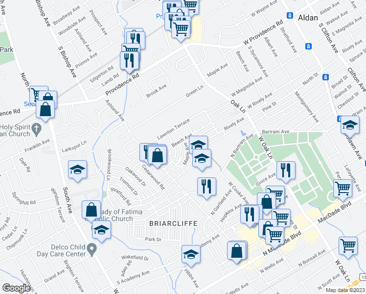 map of restaurants, bars, coffee shops, grocery stores, and more near 913 Maple Avenue in Glenolden