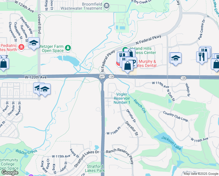 map of restaurants, bars, coffee shops, grocery stores, and more near 2929 West 119th Avenue in Westminster