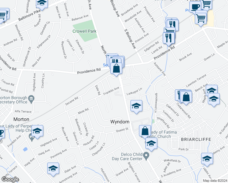 map of restaurants, bars, coffee shops, grocery stores, and more near 936 Greenhouse Drive in Delaware County