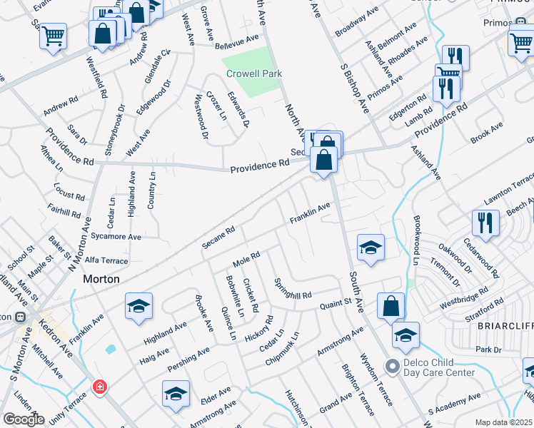 map of restaurants, bars, coffee shops, grocery stores, and more near 2434 Secane Road in Delaware County