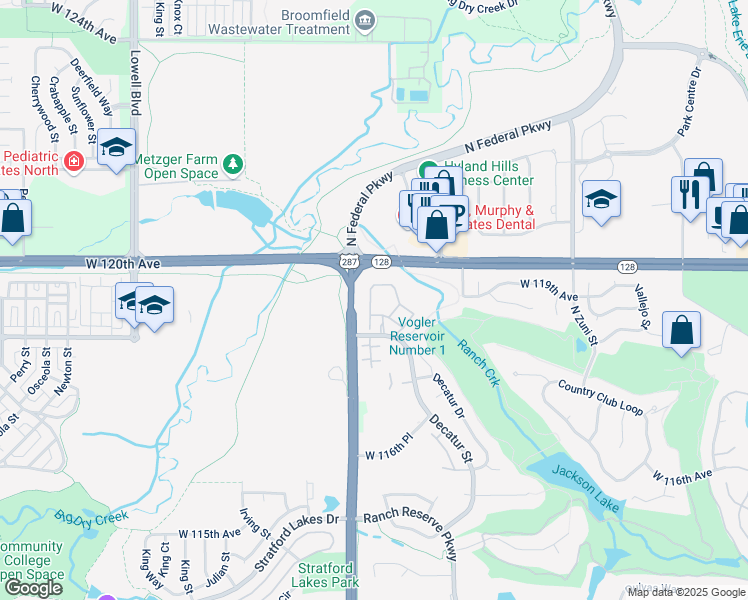 map of restaurants, bars, coffee shops, grocery stores, and more near 2929 West 119th Avenue in Westminster