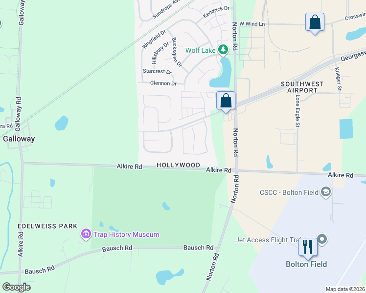 map of restaurants, bars, coffee shops, grocery stores, and more near 2007 Trillium Bend Drive in Galloway