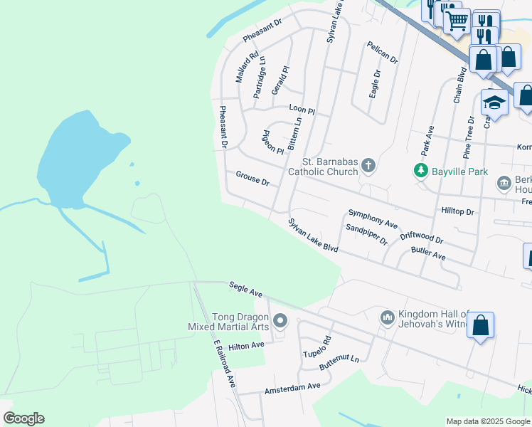 map of restaurants, bars, coffee shops, grocery stores, and more near 181 Pheasant Drive in Ocean County