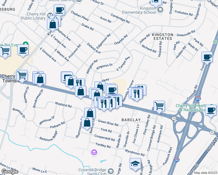 map of restaurants, bars, coffee shops, grocery stores, and more near 1013 Chelten Parkway in Cherry Hill