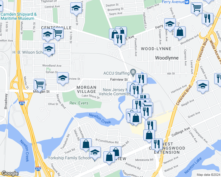 map of restaurants, bars, coffee shops, grocery stores, and more near 2433 Denfield Street in Camden