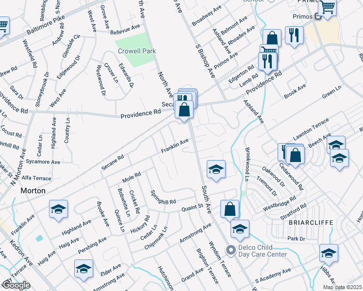 map of restaurants, bars, coffee shops, grocery stores, and more near 936 Greenhouse Drive in Delaware County