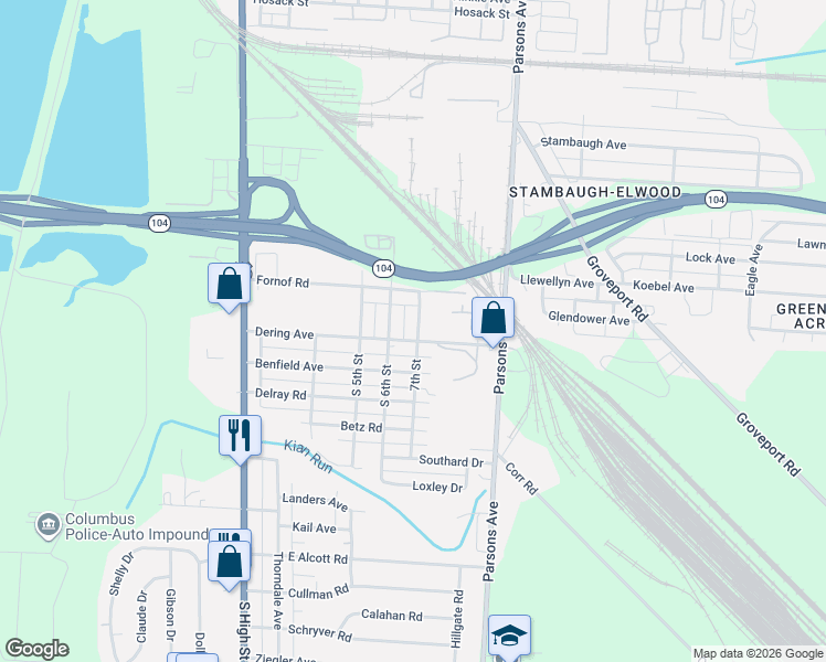 map of restaurants, bars, coffee shops, grocery stores, and more near 2375 7th Street in Columbus