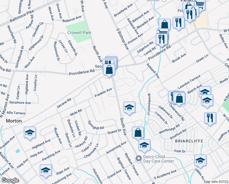 map of restaurants, bars, coffee shops, grocery stores, and more near 912 Greenhouse Drive in Delaware County