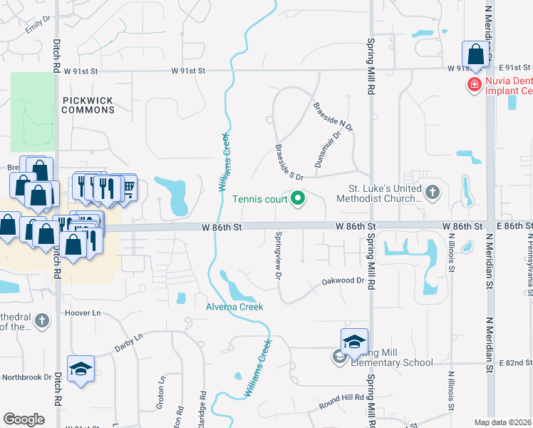 map of restaurants, bars, coffee shops, grocery stores, and more near 8639 Emerald Lane in Indianapolis