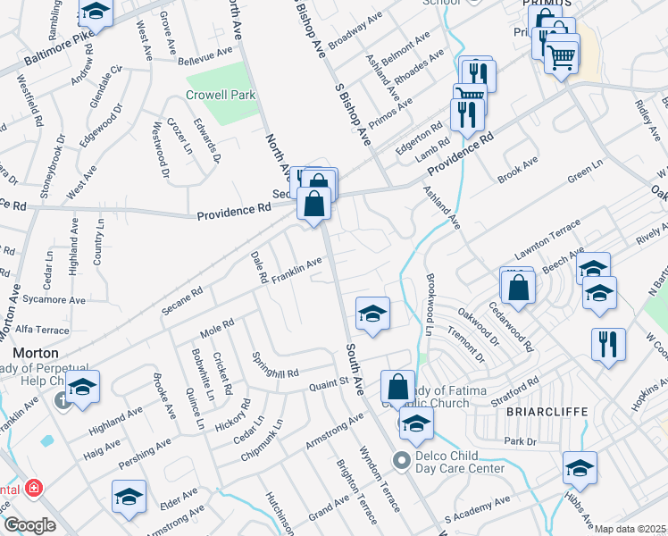map of restaurants, bars, coffee shops, grocery stores, and more near 811 South Avenue in Clifton Heights
