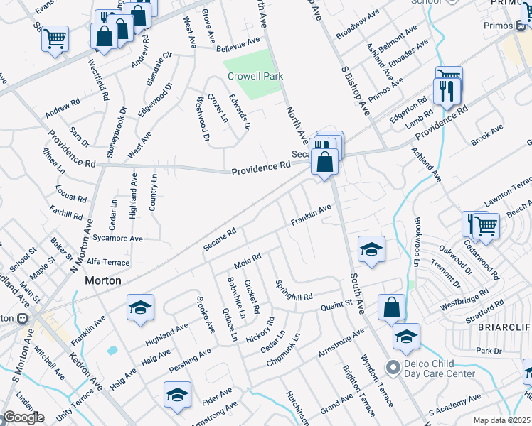 map of restaurants, bars, coffee shops, grocery stores, and more near 2434 Secane Road in Delaware County