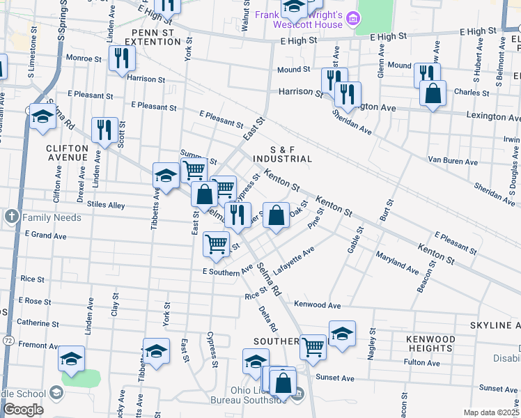 map of restaurants, bars, coffee shops, grocery stores, and more near 1029 Summer Street in Springfield