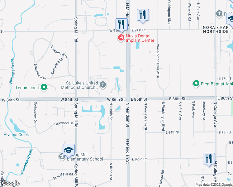 map of restaurants, bars, coffee shops, grocery stores, and more near 8650 Jaffa Court West Drive in Indianapolis