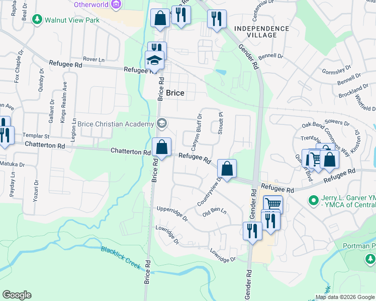 map of restaurants, bars, coffee shops, grocery stores, and more near 3272 Timberstone Drive in Canal Winchester