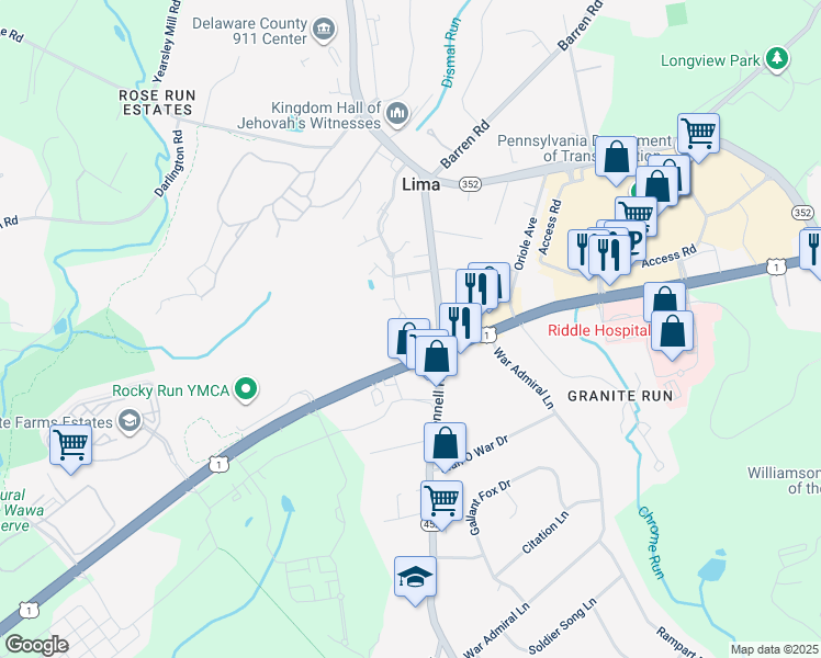 map of restaurants, bars, coffee shops, grocery stores, and more near 39 Cabot Court in Media