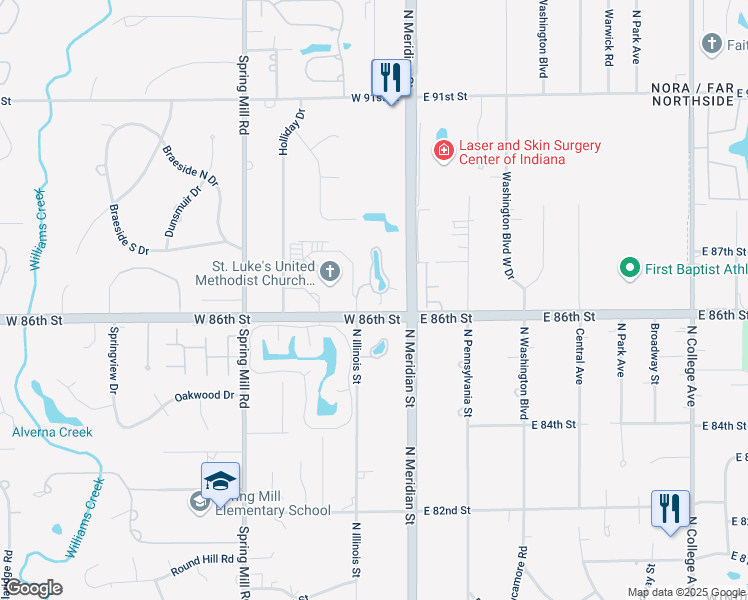 map of restaurants, bars, coffee shops, grocery stores, and more near 8650 Jaffa Court West Drive in Indianapolis