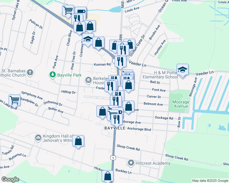 map of restaurants, bars, coffee shops, grocery stores, and more near 456 Atlantic City Boulevard in Berkeley Township