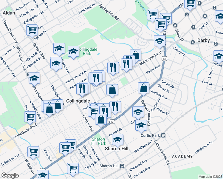 map of restaurants, bars, coffee shops, grocery stores, and more near 109 Jackson Avenue in Collingdale