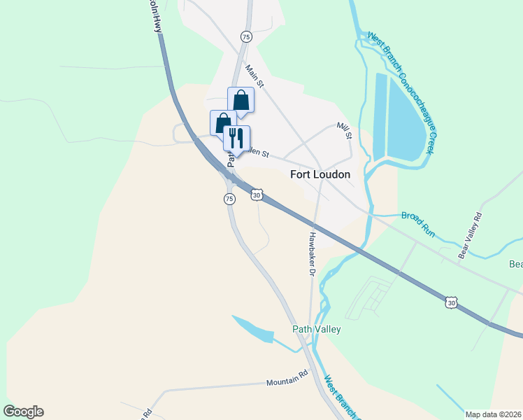map of restaurants, bars, coffee shops, grocery stores, and more near 310 Mullen Street in Fort Loudon