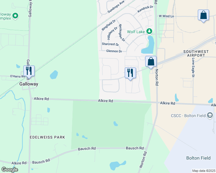 map of restaurants, bars, coffee shops, grocery stores, and more near 5909 Alouette Court in Galloway