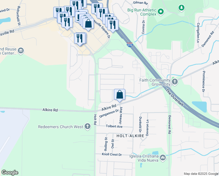 map of restaurants, bars, coffee shops, grocery stores, and more near 4706 Cadmus Drive in Columbus
