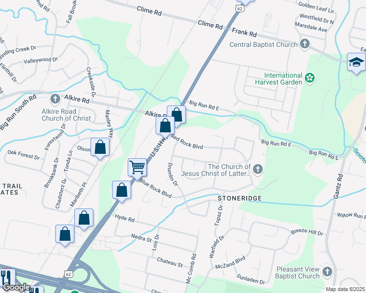 map of restaurants, bars, coffee shops, grocery stores, and more near 2641 Red Rock Boulevard in Grove City