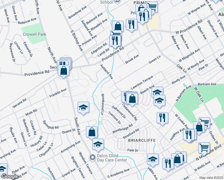 map of restaurants, bars, coffee shops, grocery stores, and more near 1272 Nicole Lane in Delaware County