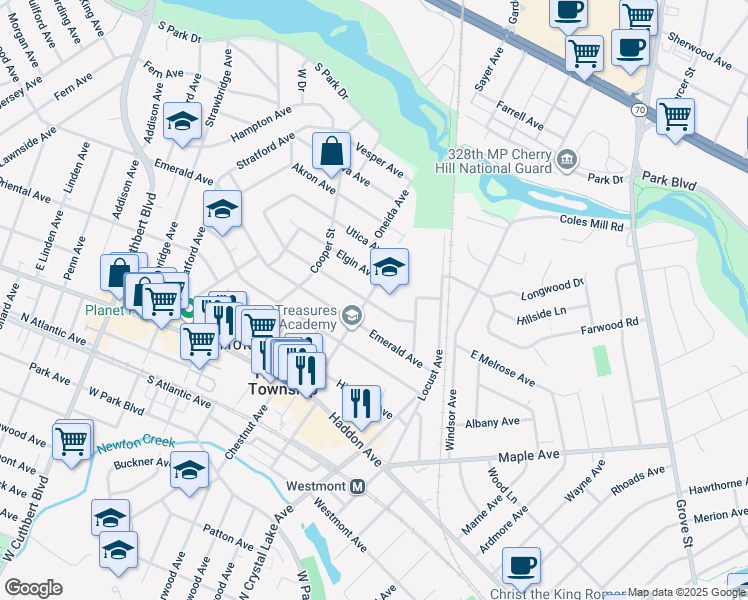 map of restaurants, bars, coffee shops, grocery stores, and more near 300 Center Street in Haddon Township